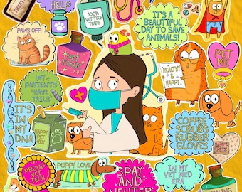 40Pcs Funny Medical Vet Med Humor Stickers: Waterproof Vinyl Decal Pack for Animal Lovers