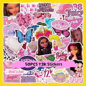 Y2K Stickers 50PCS Waterproof Vinyl Aesthetic Sticker Pack Retro 2000s Cute Trendy Stickers for Laptop Water Bottle Scrapbook Journal