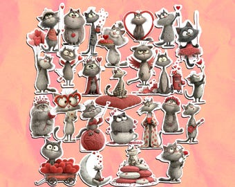 25 Pcs Valentine Cat Sticker Pack | Funny Cat Stickers | Cute Cat Vinyl Stickers | Valentine’s Day Stickers | Cat Lover Aesthetic Decals
