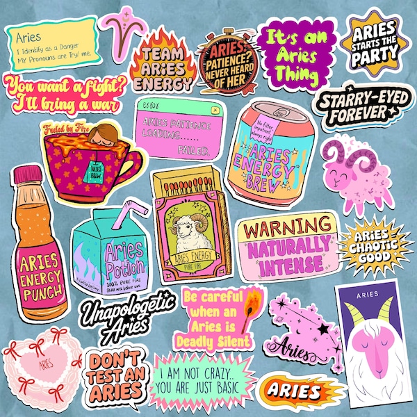 Pacote com 25 adesivos do signo de Áries – Frases engraçadas de Áries e adesivos do signo de fogo, decalques de vinil para laptop, garrafa de água, presente de aniversário para arianos