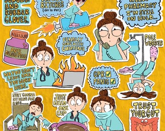 Lot d'autocollants médicaux amusants • Humour médical, vinyle imperméable (15 pièces)