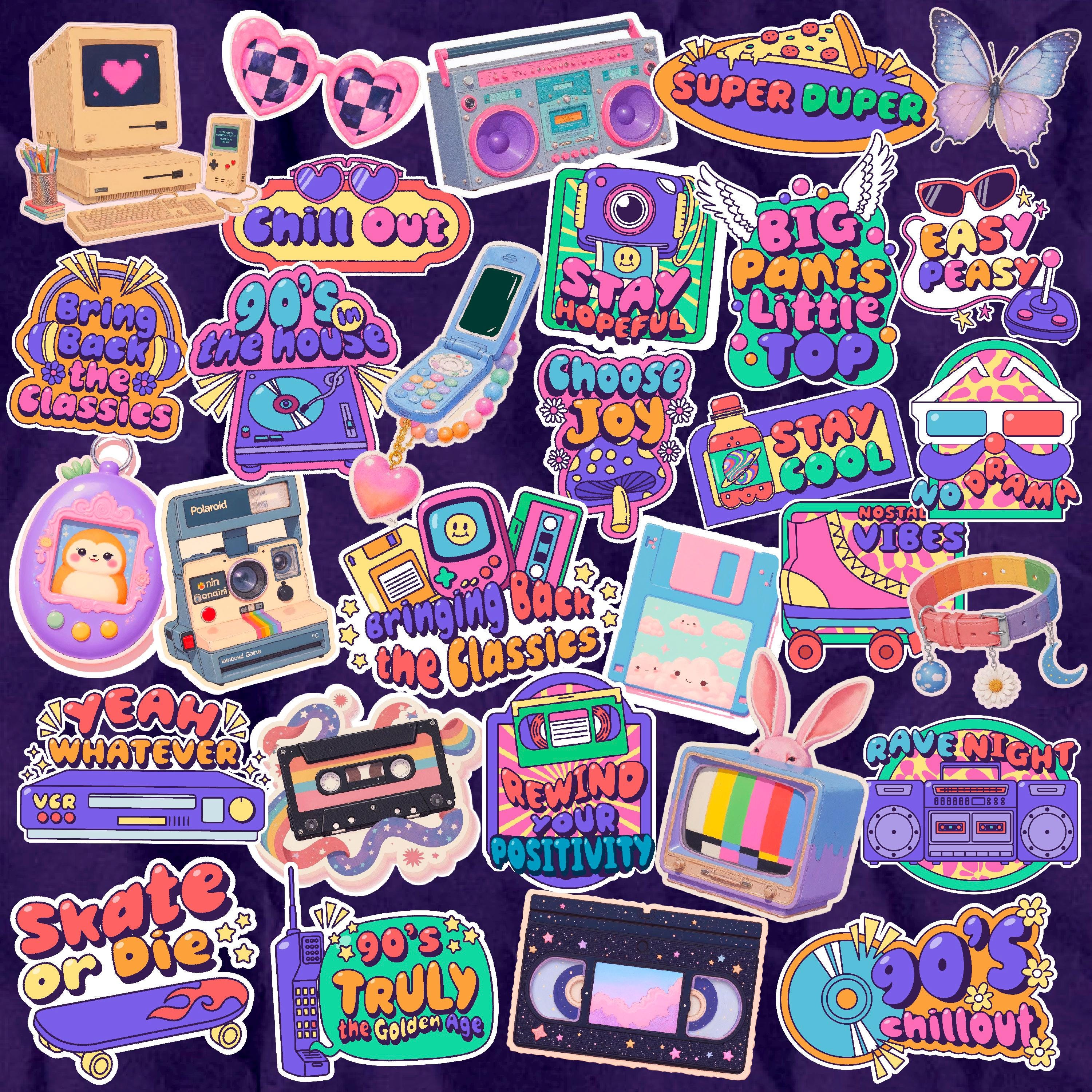 Y2K Sticker Pack (30 Pcs) | 90s Retro Vinyl Decals - Etsy