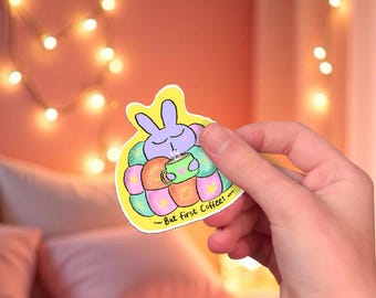 Kawaii Coffee Bunny Sticker: Miffy Inspired Pastel Decal