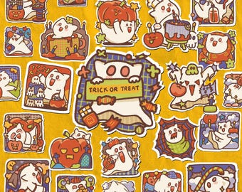 Halloween Stickers — 24 pc Spooky Cute Kawaii Ghost & Pumpkin Vinyl Sticker Pack