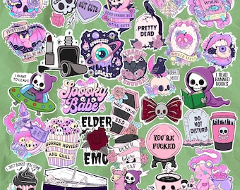 Gothic Stickers Pack | 30pc Spooky Cute Sticker Set for Laptop, Journal, Water Bottle | Pastel Goth, Creepy But Cute Aesthetic