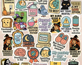 30pc Mental Health Sticker Pack | Self Care Stickers, Positive Quote Vinyl Decals, Anxiety Relief, Therapy Stickers for Journals & Laptops
