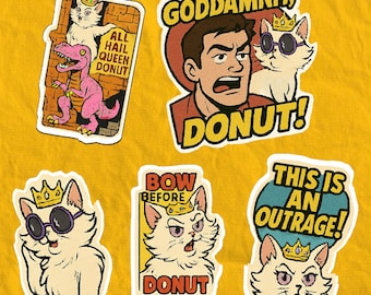 Carl-stickerpakket: dungeon crawler van 5 stuks | Funny Queen Donut Stickers | Retro komische kattenmeme | Bookish gamer fantasy-vinylstickerset