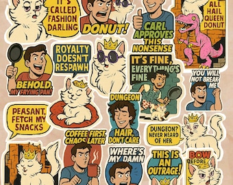 Carl-stickers voor dungeon crawler 18 stuks | Carl en prinses donut | Donut kattenstickers | Stickers grappig fantasiecitaat | Boekachtig cadeau voor fans