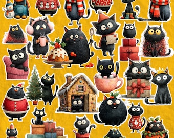 Black Cat Sticker Pack: Cozy Whimsical Stickers (30pc)