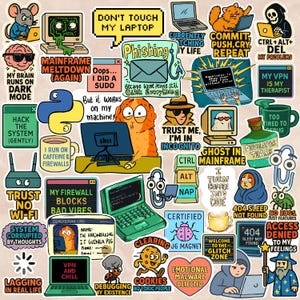 40Pcs Programmer & Cybersecurity Sticker Pack | 40 Funny Hacker Stickers | Retro Tech Stickers for Laptop, Coding, IT, Geek, Programmer Gift
