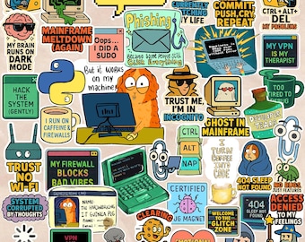 40Pcs Programmer & Cybersecurity Sticker Pack | 40 Funny Hacker Stickers | Retro Tech Stickers for Laptop, Coding, IT, Geek, Programmer Gift