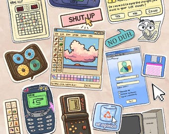 15pcs Millennial Stickers 90s Nostalgia Pack | Retro Y2K Funny Stickers | Vintage Aesthetic Laptop Decals | 15pcs 90s Kids Sticker Set