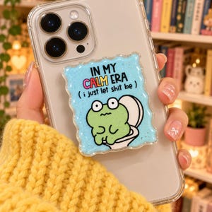 Cute Frog Magnetic Phone Grip, Funny Calm Era Phone Holder, Kawaii Acrylic Kindle Grip, Epoxy Glitter Phone Stand, Cute Reader Gift