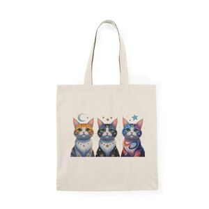Cosmic Cat Cotton Canvas Tote Bag: Artsy Eco-Friendly Shopping