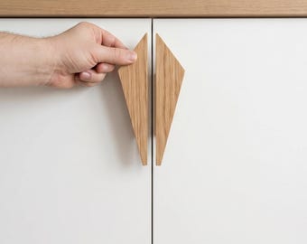 Triangle Oak Drawer Pulls, Geometric Furniture Handles, Minimalist Kitchen Hardware