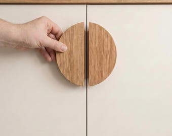 Half Moon Oak Cabinet Pull, Wooden Semicircle Drawer Handle, Modern Minimalist Furniture Hardware