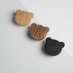 Wooden Bear Drawer Knob, Kids Cabinet Handle, Nursery Furniture Pull, Solid Oak Hardware
