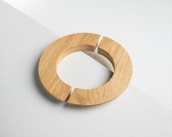 Round Oak Cabinet Handles, Circular Drawer Pulls, Minimalist Wooden Furniture Hardware, Modern Cabinet Decor