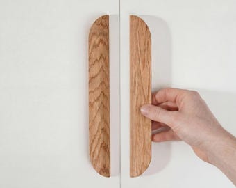 Solid Oak Drawer Handles, Rounded Wooden Cabinet Pulls, Tide Furniture Hardware