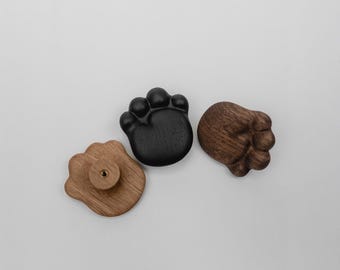 Solid Oak Paw Cabinet Knob, Handcrafted Animal Drawer Pull, Nursery Furniture Handle