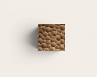 Textured Oak Cabinet Knob, Square Wooden Drawer Pull, Sculpted Furniture Hardware, Minimalist Cabinet Decor