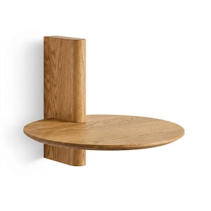 Étagère murale ronde en chêne, étagère flottante en bois minimale, chevet moderne pour petite décoration