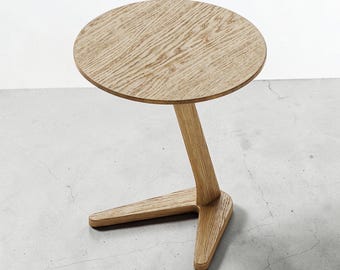 Handmade Oak Round Side Table, Minimalist Wooden Accent Coffee Table