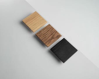 Square Oak Cabinet Knob, Minimalist Wooden Drawer Pull, Modern Furniture Hardware, Scandinavian Cabinet Handle