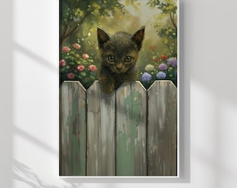 Lámina decorativa de gatitos para imprimir / Ilustración vintage de gato / Descarga digital