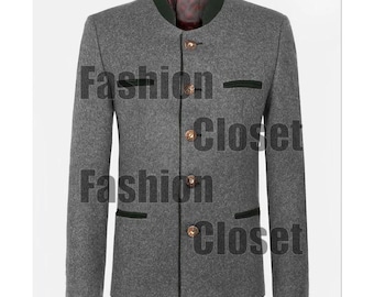 Giacca da uomo in lana bavarese / giacca in loden tirolese grigio, cappotto in trachten dell'Oktoberfest