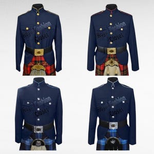 Kilt azul-marinho escocês de classe A para guarda de honra | Botões e acabamentos artesanais em cores variadas