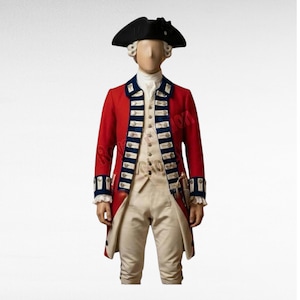 18th Century British Uniform - Revolutionary Red-Blue Collar Tailcoat & Cream Suit Re-enactment Gear