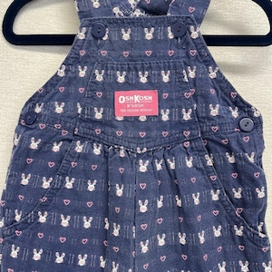 Osh Kosh B&#39;Gosh VTG USA Vestbak Overalls Bubble Romper Bunny Rabbits 3/6 Month