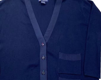 Cardigan da donna Main Line by Eagle's Eye, taglia XL, blu navy, in cotone, con scollo a V, stile vintage anni '90.