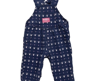 OshKosh Bgosh Vintage Bunny Heart Overalls Kids 3/6M Navy Blue Made in USA