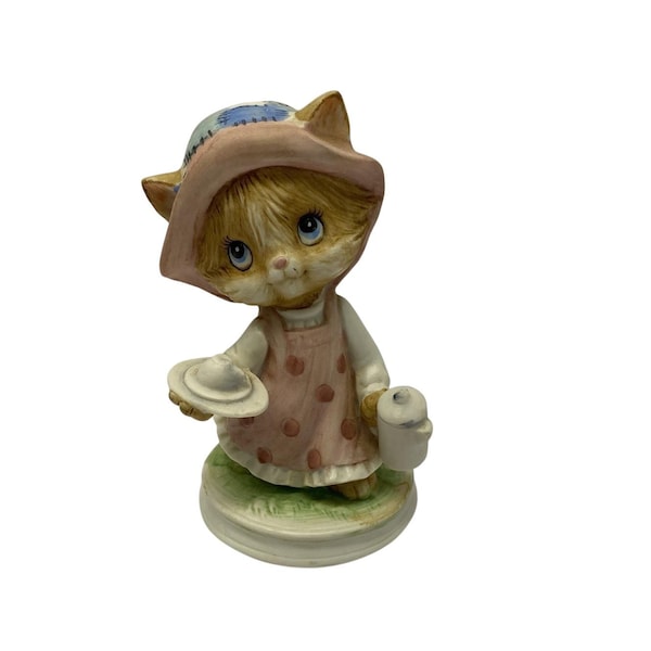 Vintage Linke Porzellan Handbemalte Katze Dekorative Figur # 324