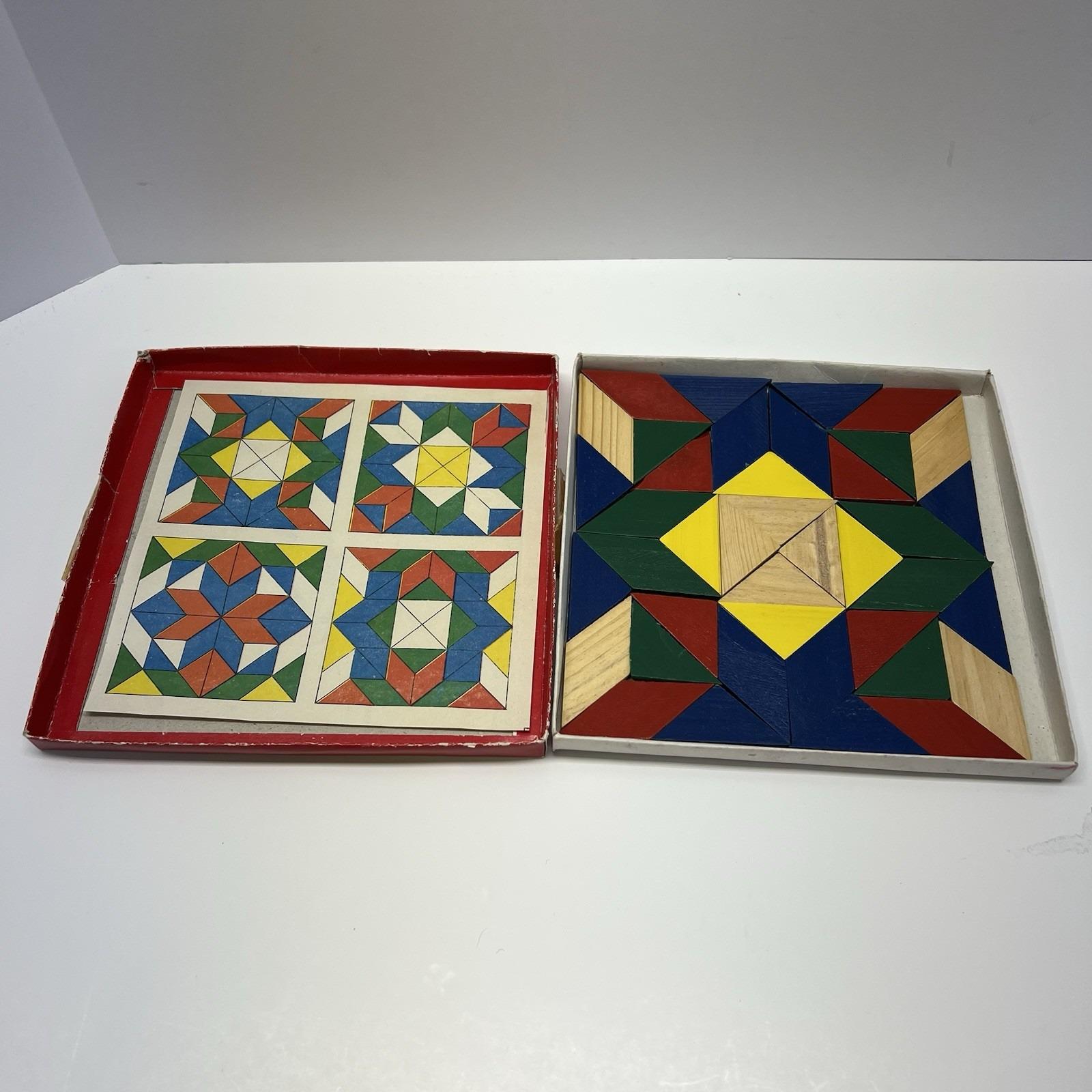 Vintage 1960s Wooden Tiles Original Box Mosaic Four Quilt Stars