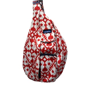 Kavu Rope VTG Bag Red White Ikat Geometric Canvas Sling Backpack Adjust Strap