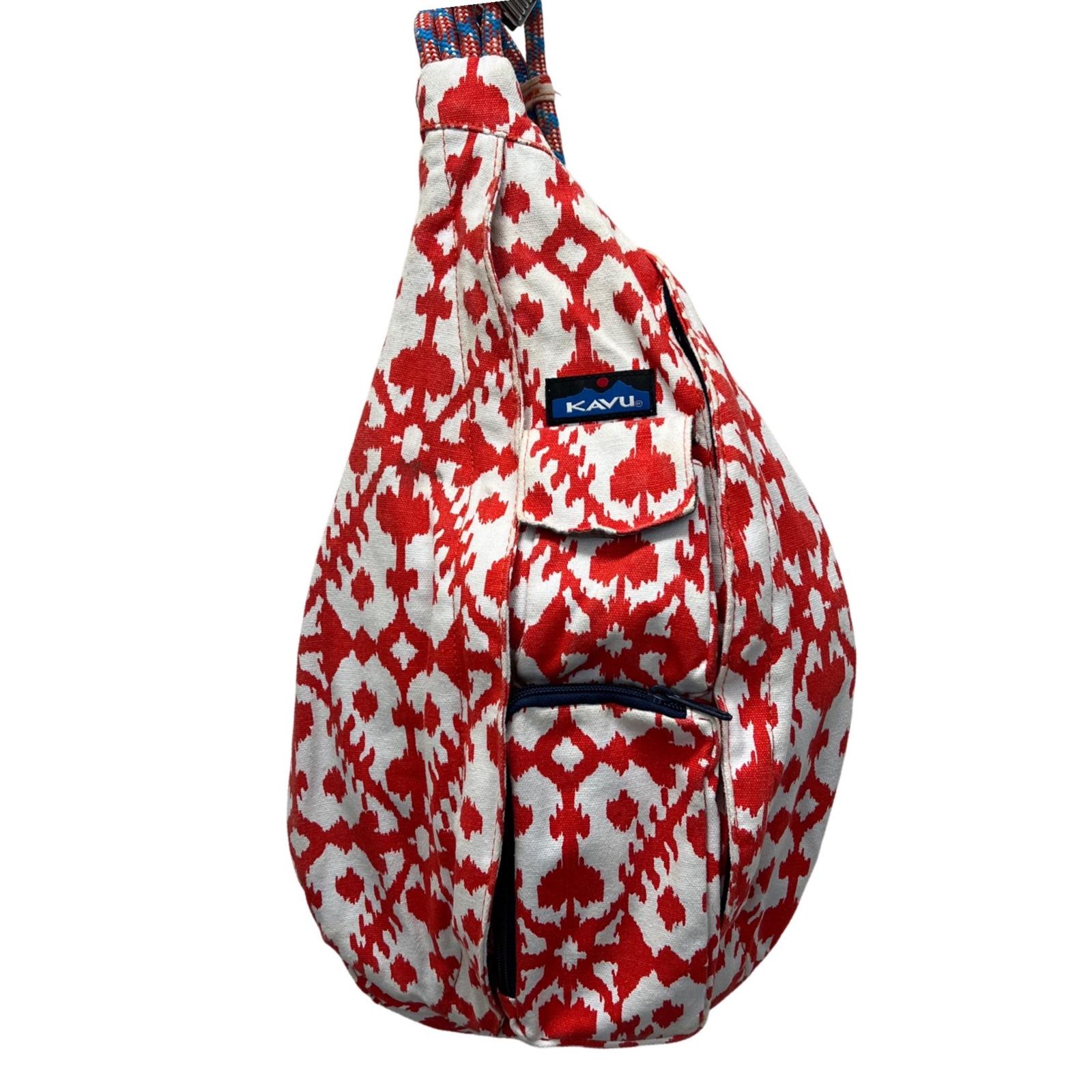 Kavu Rope VTG Bag Red White Ikat Geometric Canvas Sling  display picture 3