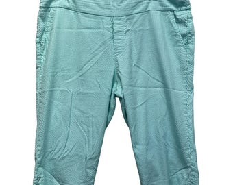 Southern Lady Capri Pants Womens 18W Mint Green White Striped Seersucker VTG 90s