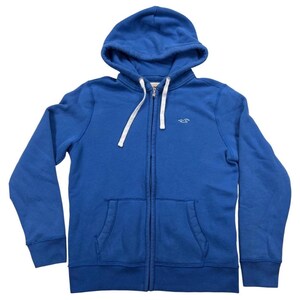 Hollister Full Zip Hoodie Mens M Blue Embroidered Logo Fleece Sweatshirt VTG Y2K