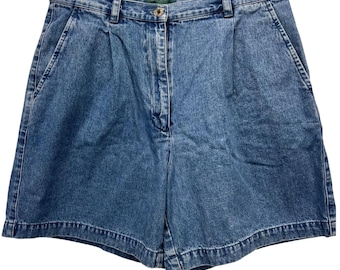 Lauren Jeans Co Women 10 Blue Denim Pleated High Rise Relaxed Mom Shorts Vintage