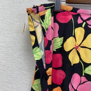 Talbots Floral Midi Skirt Womens 16 Black Pink Tropical Hibiscus Tencel A-Line image 11