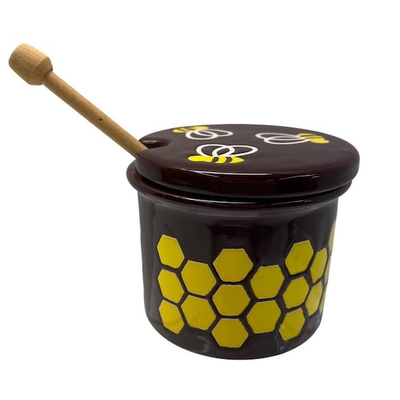 VTG 70年代 Wachtersbach 陶器製ハニーポットジャー（蓋とディッパー