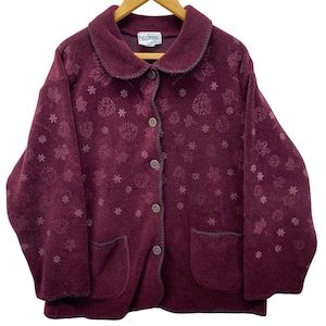 Artisans Sunschein Designs Fleece Jacket Womens Medium Burgundy Snowflake USA