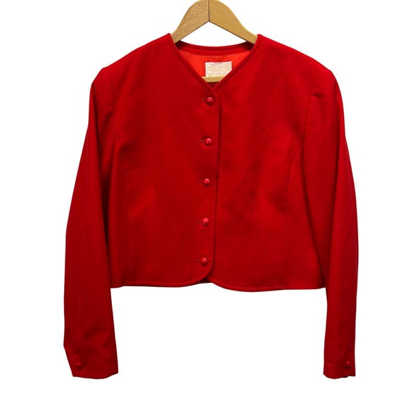 MCM Pendleton Red Wool Button Down Cropped Jacket… - image 1