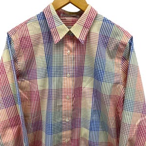 VTG ORVIS Womens 14 L/G Rainbow Plaid Button Down Shirt Long Sleeve Wrinkle Free