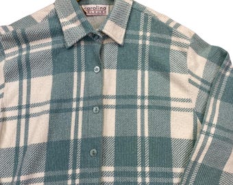 Carolina Colours geruite blouse met knoopsluiting voor dames, maat Large, groen/crème, gebreide textuur