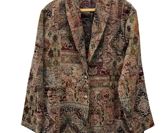 Erin London Tapisserie Blazer Damen XL VTG 90er Jahre Boho Patchwork Webjacke