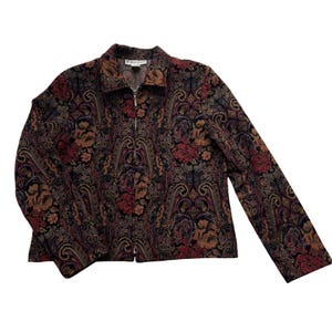 Dressbarn タペストリージャケット レディース Sサイズ マルチカラー 花柄 ペイズリー ジップアップ ヴィンテージ